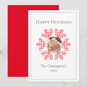 Merry Christmas Red Plaid Snowflake Photo Holiday