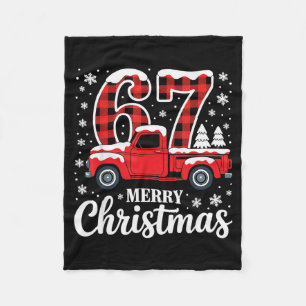 Merry Christmas Red Plaid Truck 67 Christmas Fleece Blanket