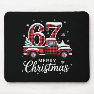 Merry Christmas Red Plaid Truck Buffalo Family 67 Mouse Pad