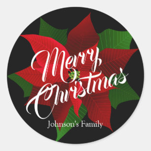 Merry Christmas - Red Poinsettia Christmas Classic Round Sticker