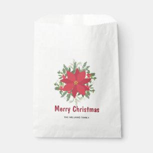 Merry Christmas red poinsettia floral christmas Favour Bag