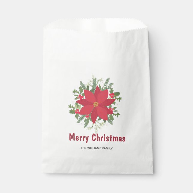 Merry Christmas red poinsettia floral christmas Favour Bag (Front)