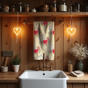 Merry Christmas Red Poinsettia Kitchen Towel