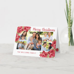 Merry Christmas Red Poinsettia Watercolor Holiday Card