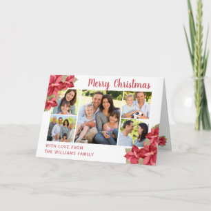 Merry Christmas Red Poinsettia Watercolor Holiday  Card