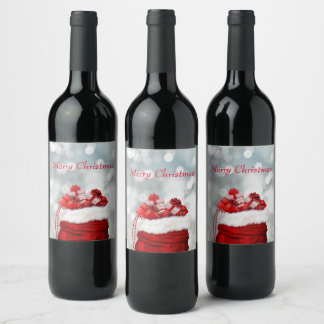 Merry Christmas,Red Present Wine Label