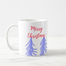 Merry Christmas red purple pastel pine tree waterc