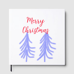 Merry Christmas red purple pastel pine tree waterc Guest Book
