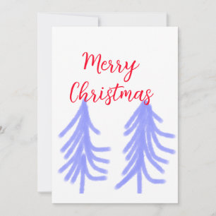 Merry Christmas red purple pastel pine tree waterc Invitation