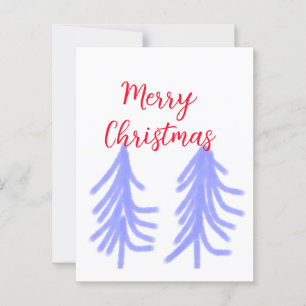 Merry Christmas red purple pastel pine tree waterc Postcard