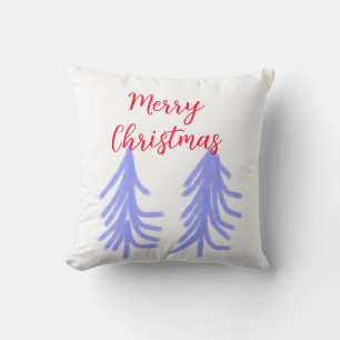 Merry Christmas red purple pastel pine tree waterc Throw Pillow