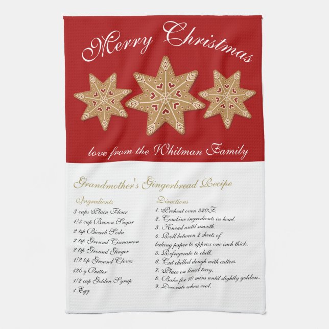 Merry Christmas Red Recipe Kitchen Towel (Vertical)