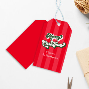 Merry Christmas Red Retro Typography Gift Tags