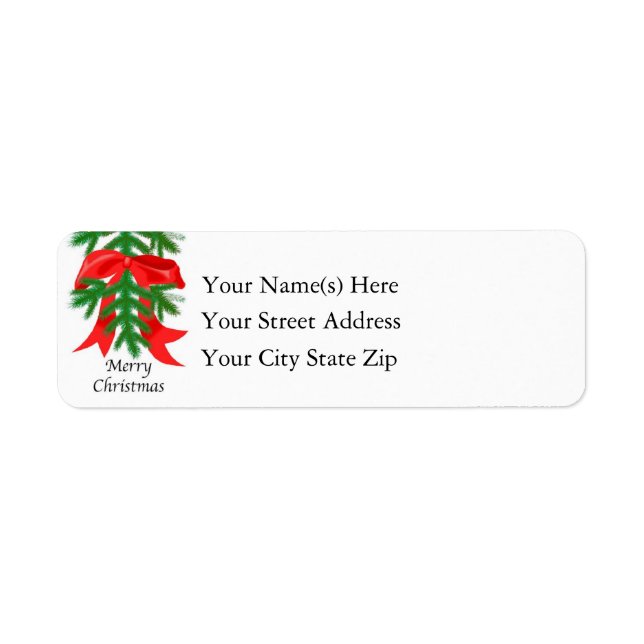 Merry Christmas Red Ribbon on Pine Bough (Front)