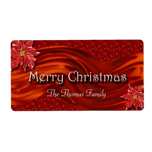Merry Christmas Red Ribbon Poinsettia Wine Label (Front)