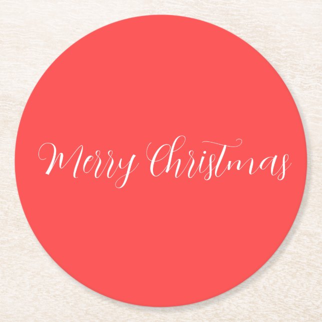 Merry Christmas Red  Round Paper Coaster (Front)