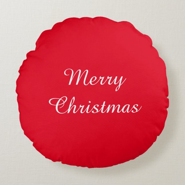 Merry Christmas Red Round Pillow (Front)