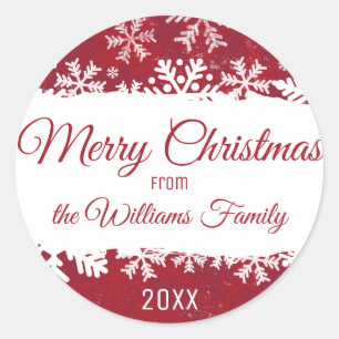 Merry Christmas Red Rustic Snowflake Classic Round Sticker