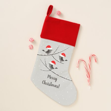 Merry Christmas Red Santa Hat Birds Snow