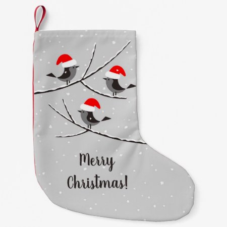 Merry Christmas Red Santa Hat Birds Snow