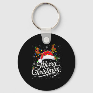 Merry Christmas Red Santa Hat Reindeer Family Xmas Keychain