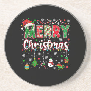 Merry Christmas Red Santa Hat Reindeer Santa Match Coaster