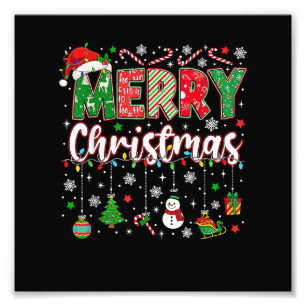 Merry Christmas Red Santa Hat Reindeer Santa Match Photo Print