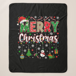 Merry Christmas Red Santa Hat Reindeer Santa Match Sherpa Blanket
