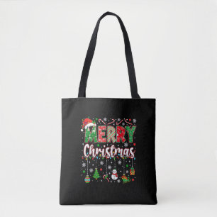 Merry Christmas Red Santa Hat Reindeer Santa Match Tote Bag