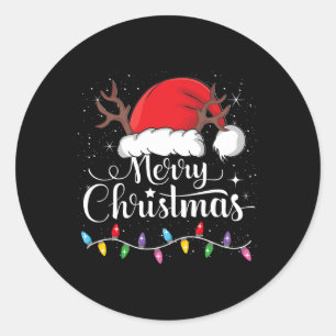 Merry Christmas Red Santa Hat Reindeer Xmas Family Classic Round Sticker