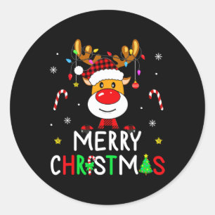 Merry Christmas Red Santa Hat Reindeer Xmas Family Classic Round Sticker