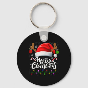 Merry Christmas Red Santa Hat Reindeer Xmas Family Keychain