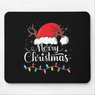 Merry Christmas Red Santa Hat Reindeer Xmas Family Mouse Pad