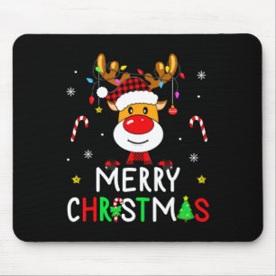 Merry Christmas Red Santa Hat Reindeer Xmas Family Mouse Pad