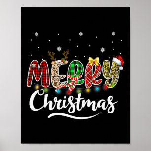 Merry Christmas Red Santa Hat Reindeer Xmas Family Poster