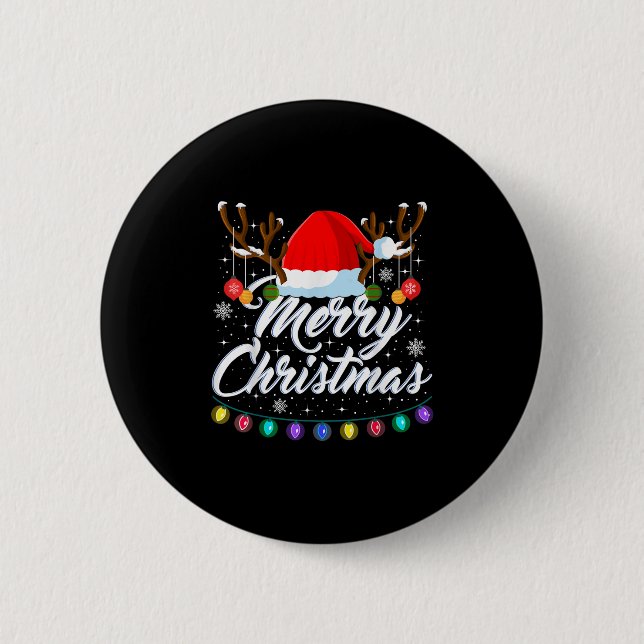 Merry Christmas Red Santa Hat Reindeer Xmas Matchi 2 Inch Round Button (Front)