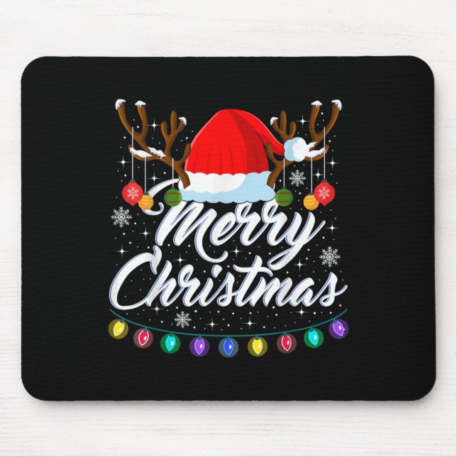 Merry Christmas Red Santa Hat Reindeer Xmas Matchi Mouse Pad (Front)