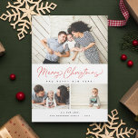 Merry Christmas Red Script 3 Collage Multi-Photo Holiday Card<br><div class="desc">Featuring modern brush script in red with 3 of your photos. Comes with a photo on the back as well.</div>