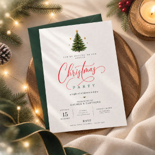 Merry Christmas Red Script Christmas Tree Party Invitation