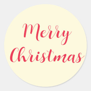 Merry Christmas Red Script Cream Simple Classic Round Sticker