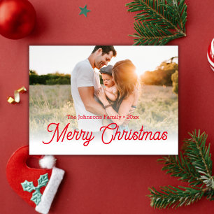 merry christmas red script holiday faded photo   card