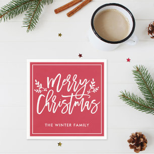 Merry Christmas Red Script Holiday Napkin