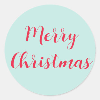 Merry Christmas Red Script Mint Green Simple Classic Round Sticker