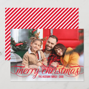 Merry Christmas Red Script Photo Overlay Holiday Card