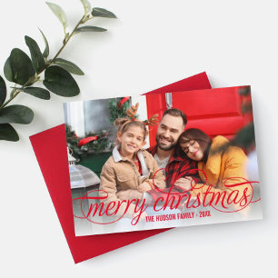 Merry Christmas Red Script Photo Overlay Holiday Card