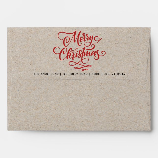 Merry Christmas Red Script Return Address Kraft Envelope (Back (Top Flap))