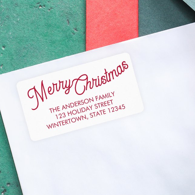 Merry Christmas Red Script Return Address Label (Creator Uploaded)