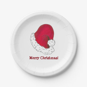 Merry Christmas Red Secret Santa Claus Hat  Paper Plate