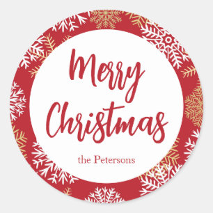 Merry Christmas Red Snowflake  Classic Round Sticker