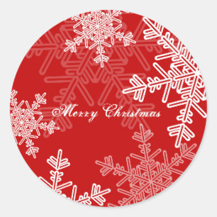 Merry Christmas Red Snowflake Minimalist Script Classic Round Sticker